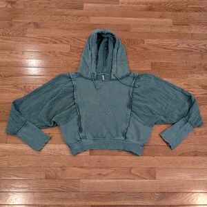 Free People Love Letter Hoodie Jaded Green Cropped Top Medium